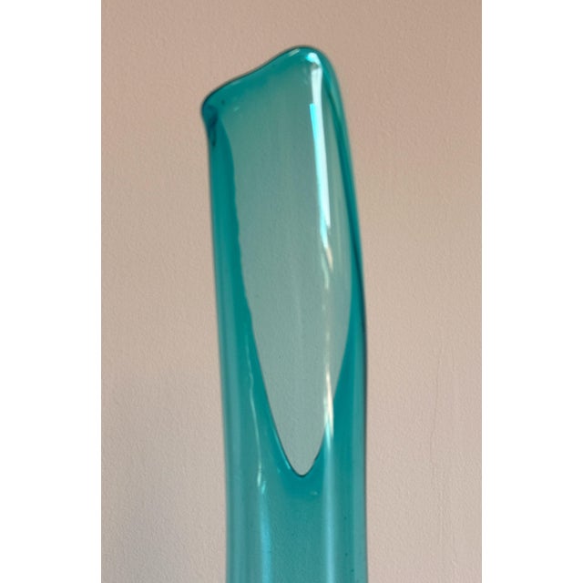 Mid 20th Century Large Mid Century Modern Tall Teal Stretch Glass Swung Vase - Viking Style For Sale - Image 5 of 8