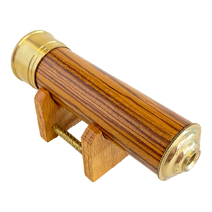 Vintage Wooden Kaleidoscope Brass Accents Matching Wood Stand Handcrafted