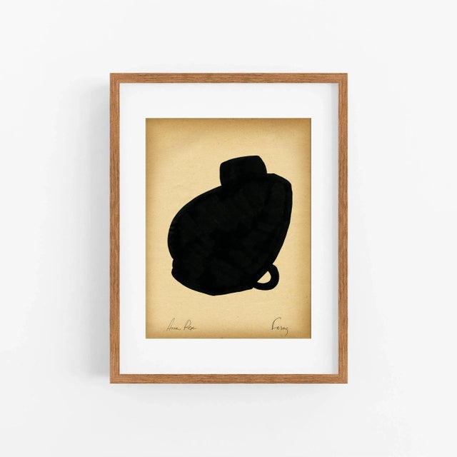 Unique piece black gouache drawing on vintage paper. Original graphic art. Abstract geometric form in black color. The...