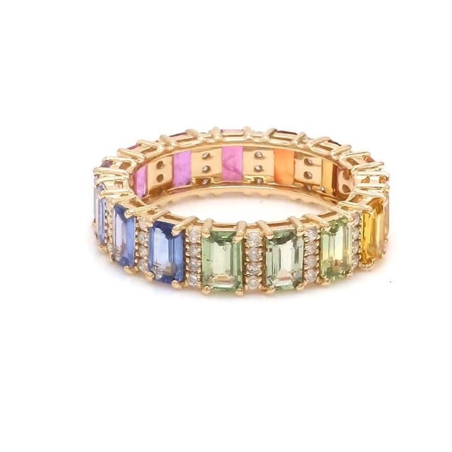 Natural 4.15 cts ctrainbow sapphire & 0.36 cts diamond ring in 14k gold For Sale - Image 17 of 18