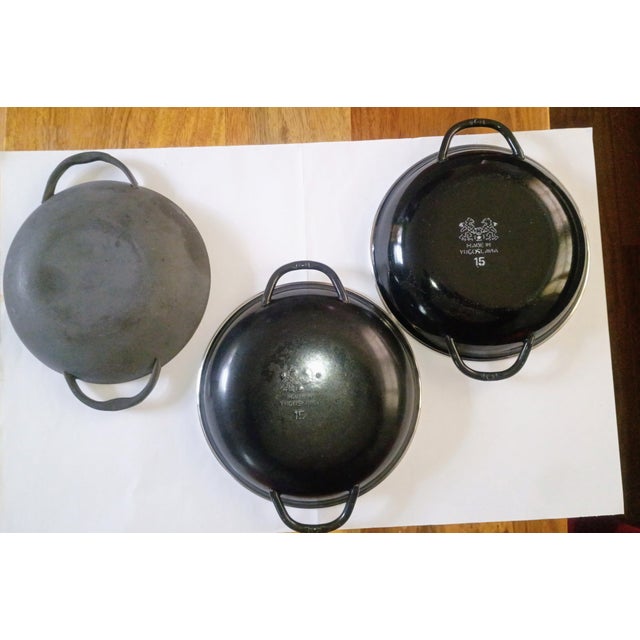 Mid-Century Modern Mid 20th Century Tableware, Blue Enamel - 3 Bowls, 3 Handles For Sale - Image 3 of 5
