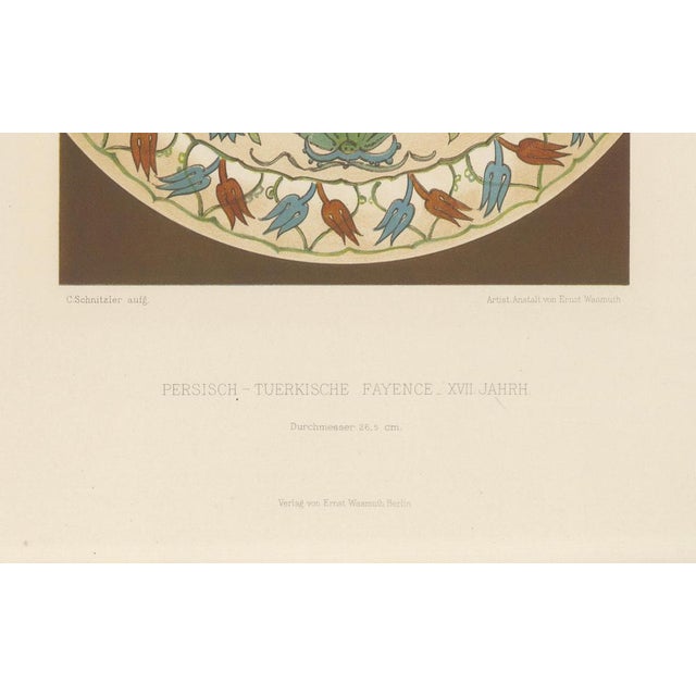 -Turkish Faience Plate with Tulip and Carnation Design – Julius Lessing, Berlin 1890 : An elegant chromolithograph from...