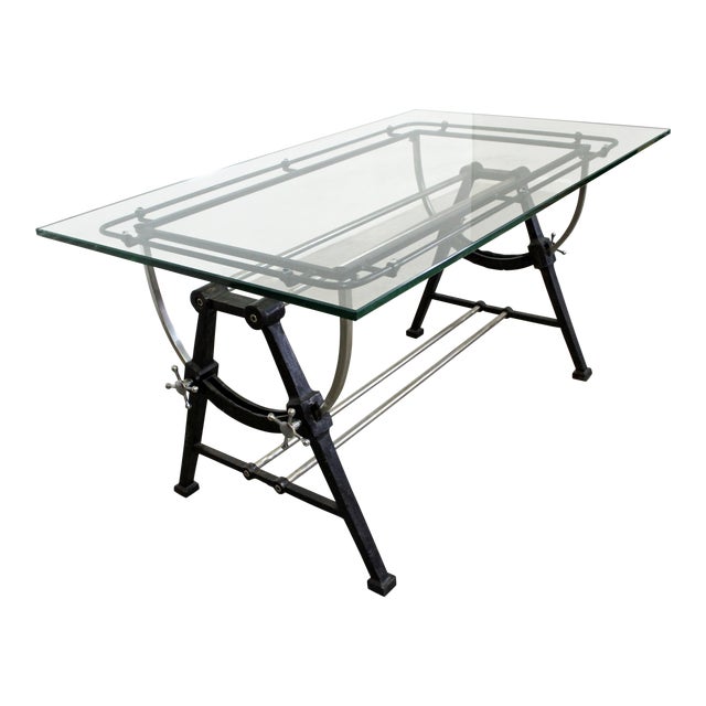 Industrial Modern Cast Iron Glass Top Desk Table Chairish