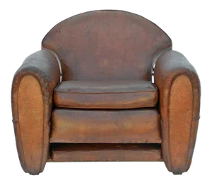 Aged Leather French Art Deco Adjustable Club Chair