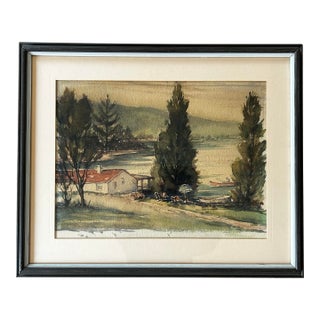 Vintage 1956 Framed Watercolor of a Mountain Lake by Arthur C. Wagler For Sale