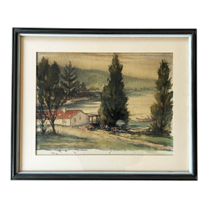 Vintage 1956 Framed Watercolor of a Mountain Lake by Arthur C. Wagler
