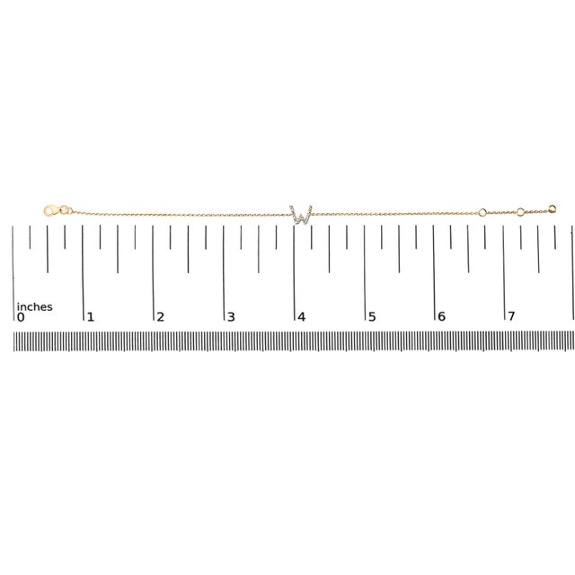 10K Yellow Gold Diamond Accent "W" Initial Charm and Link Bracelet For Sale In New York - Image 6 of 6