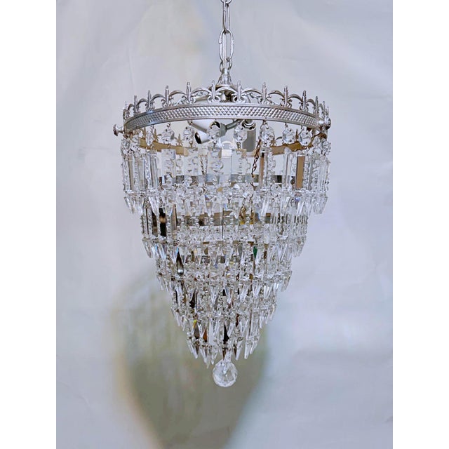 Traditional Vintage Silver Rim Tiered Crystal Chandelier For Sale - Image 3 of 10