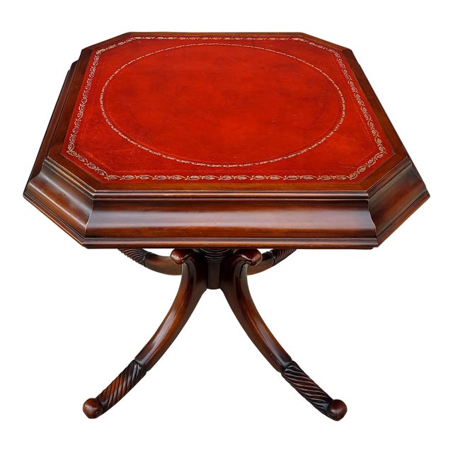 1940s Vintage English Regency Table With Red Leather Top. For Sale