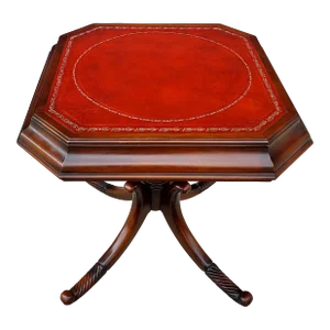 1940s Vintage English Regency Table With Red Leather Top.
