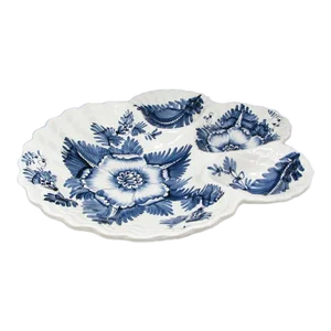 Vintage Monumental Italian Ceramic Divided Platter With Hand-Painted Blue Floral Pattern
