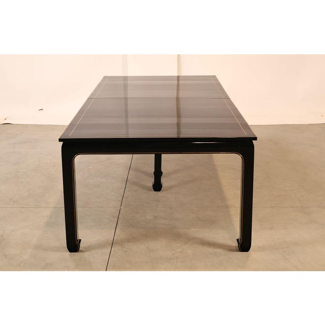 Custom Black Lacquered 12 Foot Extendable Dining Table With Gold Line Inlay For Sale - Image 14 of 18