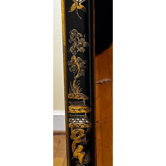 Mid-Century Modern Vintage Friedman Brothers Chinoiserie Black Lacquer & Gold Pagoda Motif Wall Mirror, Circa 1960s-1980s For Sale - Image 3 of 12