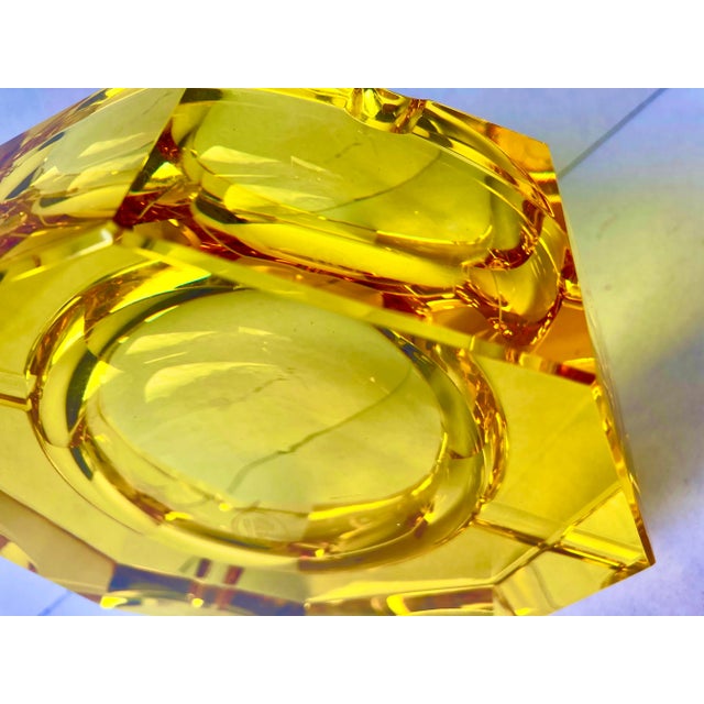 Amber Mid-Century Moser Crystal Ashtray in Yellow/Amber Marked “Moser” For Sale - Image 8 of 10