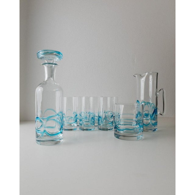 Clear and Blue Murano Pitcher, Carafe and Glasses, Italy, 1960s, Set of 9 For Sale - Image 11 of 11