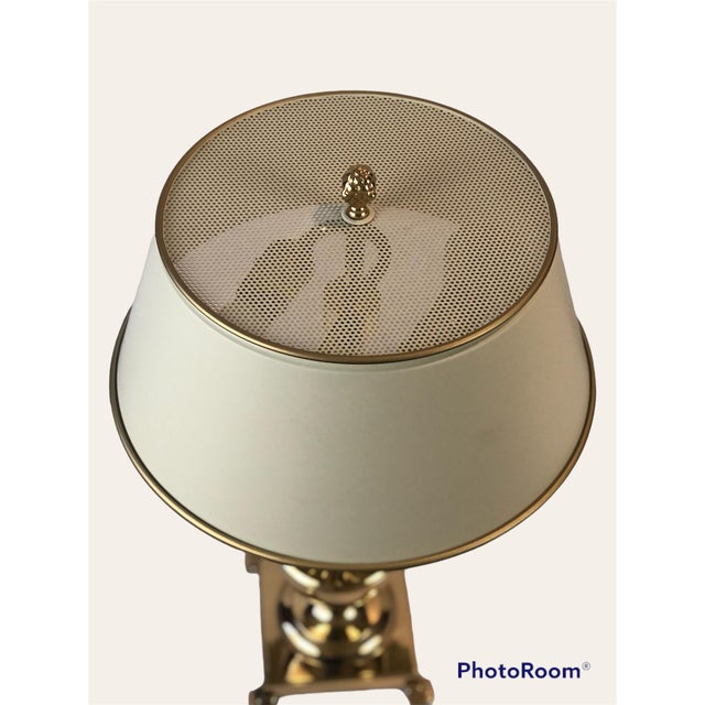 1980s Vintage Polished Brass Pineapple Lamp With White Metal Shade For Sale - Image 5 of 10