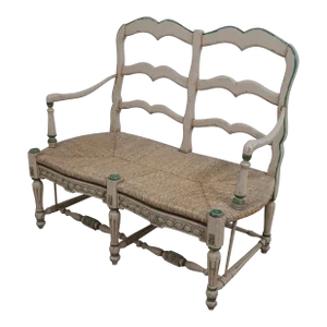 Country French Paint Decorated Rush Seat Settee