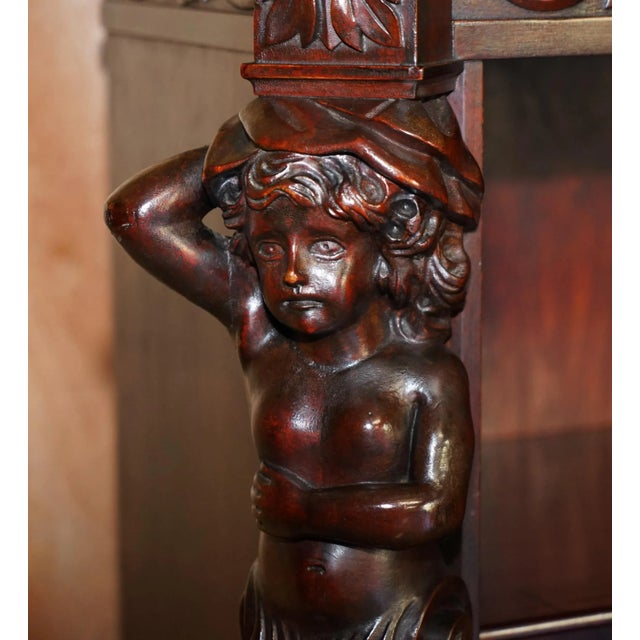 Hand Carved Bookcase in Hardwood with Herm Statues, 1900s For Sale - Image 4 of 18