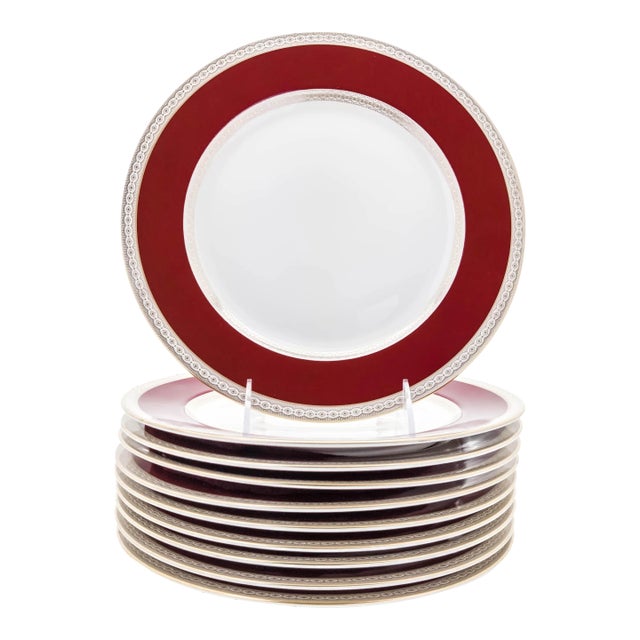 Royal Bavaria Ruby and Gold Dinner Plates, Antique, circa 1920 - Set of 10 For Sale