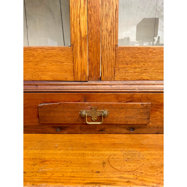 Early 1900s Architectural Oak Display Glass-Front Cabinet on Chest For Sale In Los Angeles - Image 6 of 18