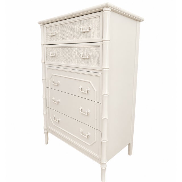 Greige Vintage Lenoir House by Broyhill Faux Bamboo High Chest Dresser For Sale - Image 8 of 10