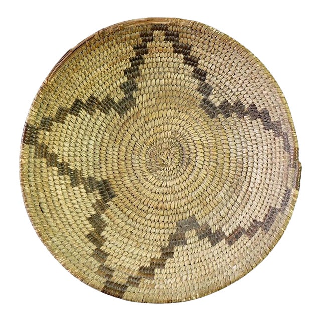 Antique Southwest Navajo Decorated Low Basket Circa 1920 For Sale