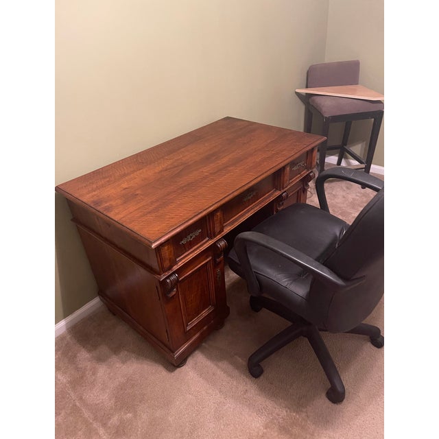 Antique Neoclassical Style Solid Wood Double-Pedestal Executive Desk For Sale - Image 4 of 17