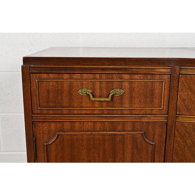 French Regency Louis XVI Carved Mahogany Bow Front Sideboard or Bar Cabinet, Circa 1940s For Sale - Image 9 of 14