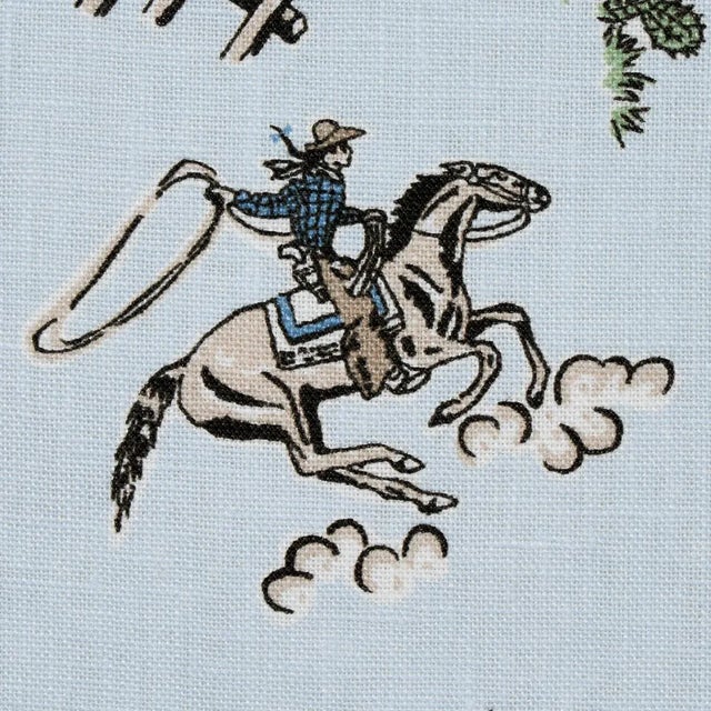 Children's Sample - Schumacher x Marie-Chantal Wild West Performance Linen Fabric in Blue For Sale - Image 3 of 4