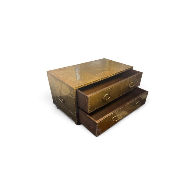 Vintage Sarreid Ltd. Spanish Brass-Clad Two-Drawer Campaign Chest For Sale In Columbus - Image 6 of 11