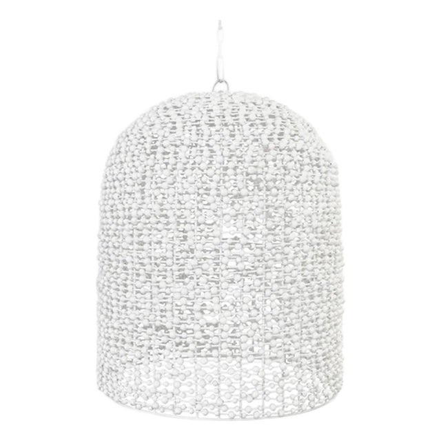 Matthew Izzo Home Arleigh Wood Bead Bell-Shaped Pendant Light For Sale