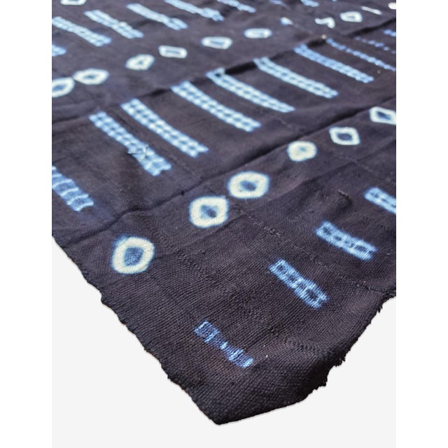 Indigo Mudcloth Textile – Handmade African Bogolan Cloth This striking handmade mudcloth textile features a deep indigo-...