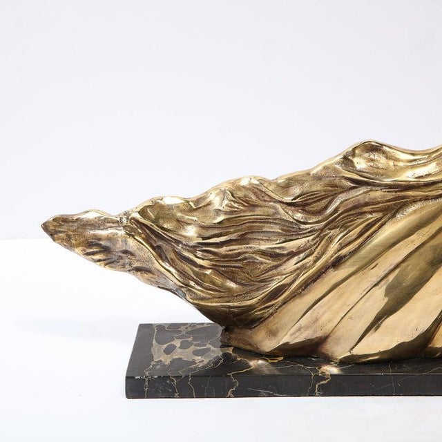 1940s Art Deco Stylized Stallion Sculpture in Brass on Black Portoro Marble Base For Sale - Image 5 of 12