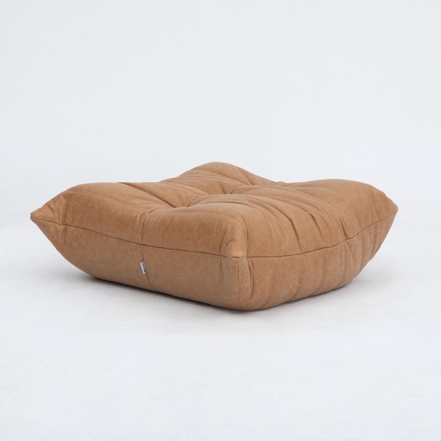 2000 - 2009 Restored Vintage Ligne Roset Togo Chair and Ottoman in Raw Sienna Leather For Sale - Image 5 of 15