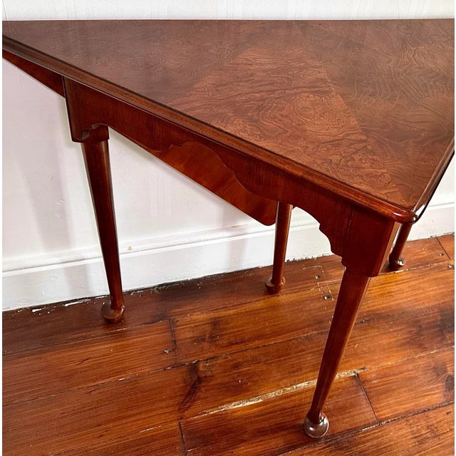Heckman Burlwood Drop-Leaf Handkerchief Corner Table For Sale - Image 4 of 12