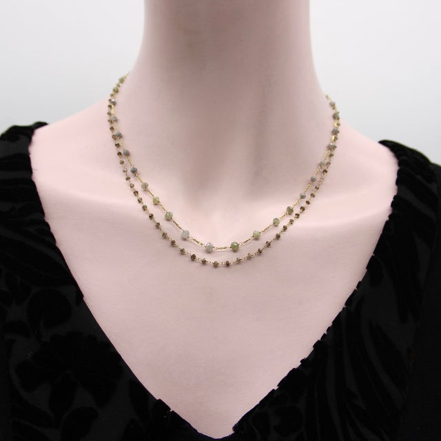 Gold 1990s 18k Gold Hand Wired Salt and Pepper Diamond Faceted Bead Necklace For Sale - Image 8 of 9