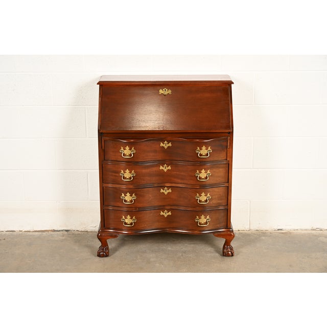 English Chippendale Solid Mahogany Drop Front Secretary Desk by Jasper Cabinet Co. For Sale - Image 3 of 18
