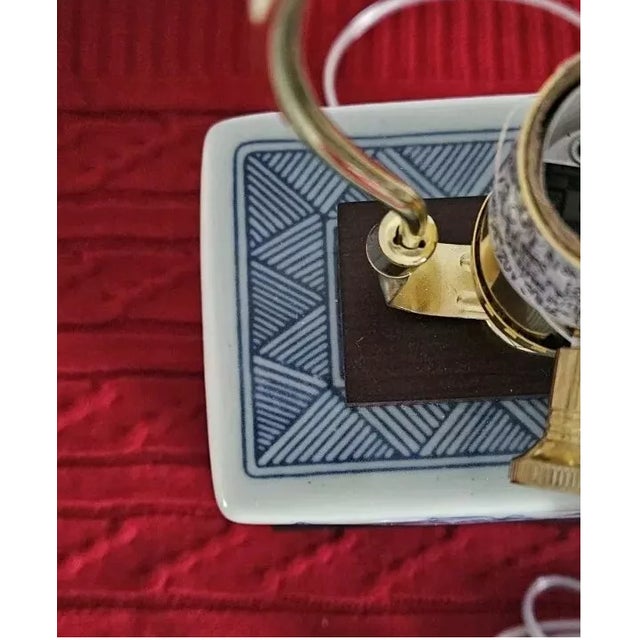 Asian Vintage Lauren Ralph Lauren White and Blue Koi Fish Small Porcelain Table Lamp With Shade For Sale - Image 3 of 7