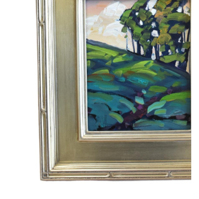 American Original William Hawkins Mountain Landscape Oil Painting Including the Antiqued Silver Wood Frame For Sale - Image 3 of 5