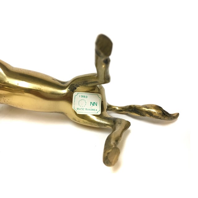 Three Brass Horses Holding Crystal Diamond Candle Holder For Sale - Image 10 of 11