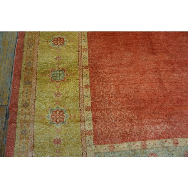 1890s Orange Medallion Antique Turkish Decorative Oushak Rug 11' 2" X 16' 4" Handknotted Wool Carpet For Sale In New York - Image 6 of 6