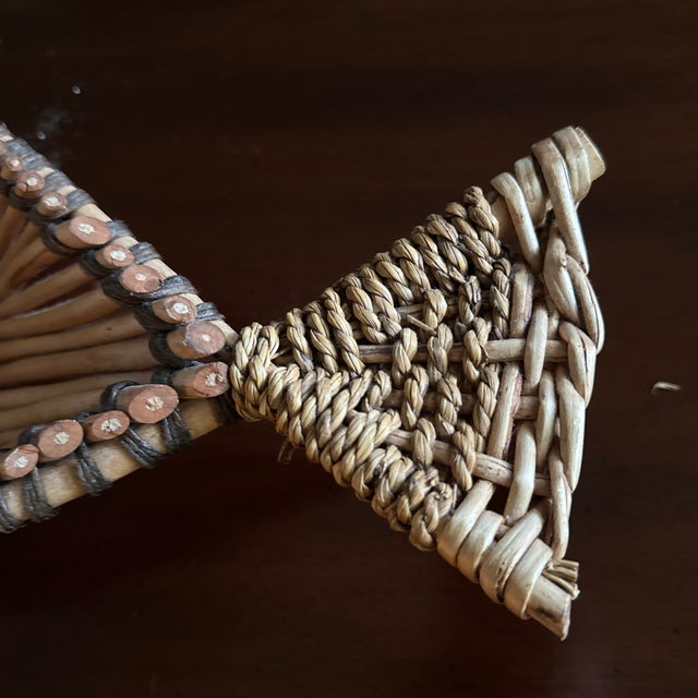 Late 20th Century Pair of Vintage Rattan and Bamboo Fish Baskets For Sale - Image 5 of 12