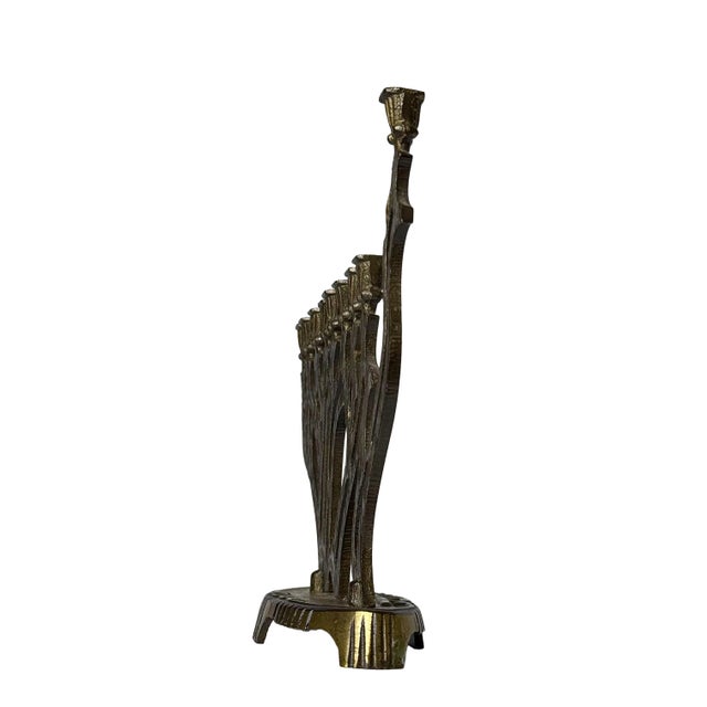 Mid-Century Oppenheim Israel Cast Brass Hanukkah Menorah For Sale - Image 4 of 9