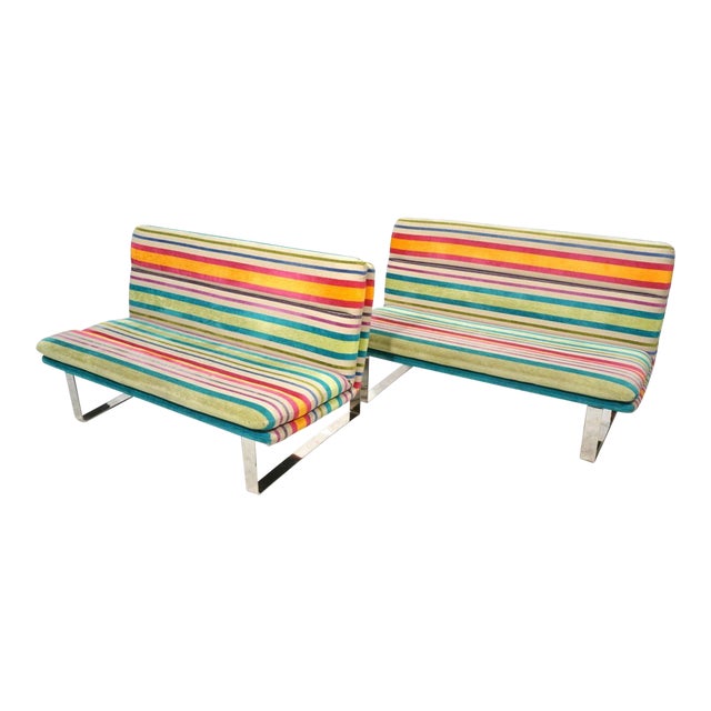 Set of 2 Kho Liang Ie for Artifort Awning Striped Chenille Sofas For Sale