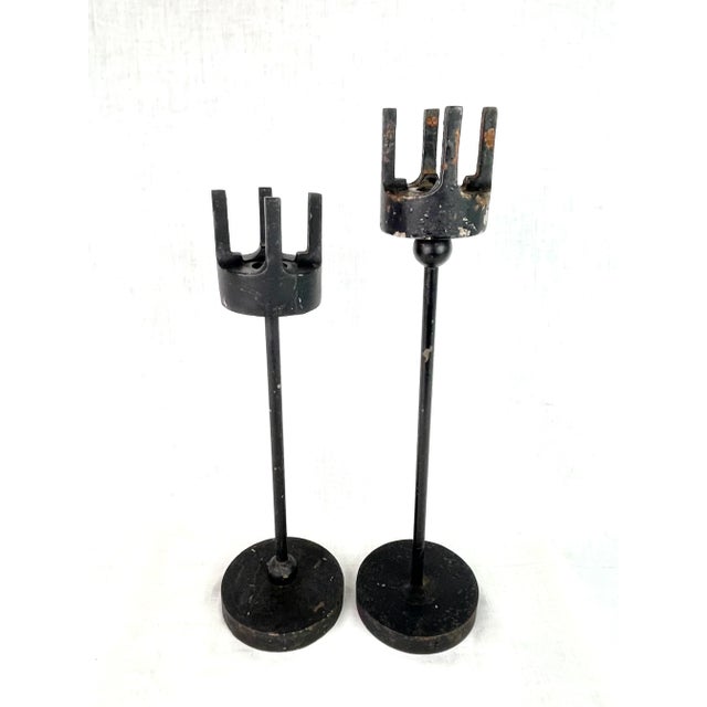 Modern Gothic Medieval Cast Iron Candle Holders - Pair of 2 For Sale - Image 11 of 13