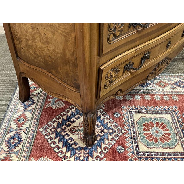 Louis XV in Cherry Wood and Elm Burl Chest of Drawers, 1950s For Sale - Image 13 of 14