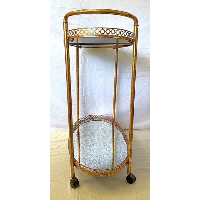 Vintage Regency Style Two-Tier Bar Cart With Mercury Glass Shelves on Casters For Sale - Image 4 of 12