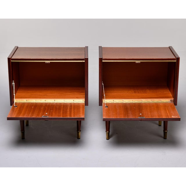 Mid-Century Walnut Nightstands With Brass Inlay -Pair For Sale - Image 4 of 11