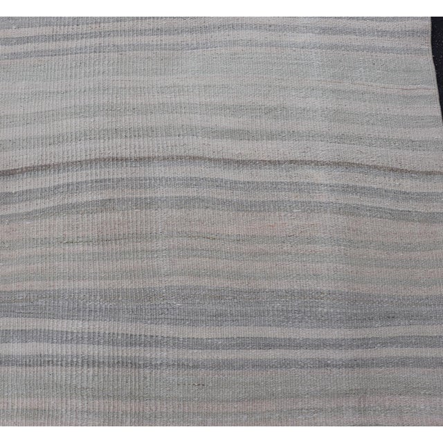 Minimalist Striped Design Turkish Vintage Kilim Rug in Soft Neutral Tones For Sale In Atlanta - Image 6 of 12