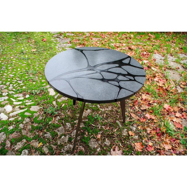 Round Filodifumo Outdoor Table in Lava Stone and Steel by Riccardo Scibetta & Sonia Giambrone for MYOP For Sale - Image 10 of 11